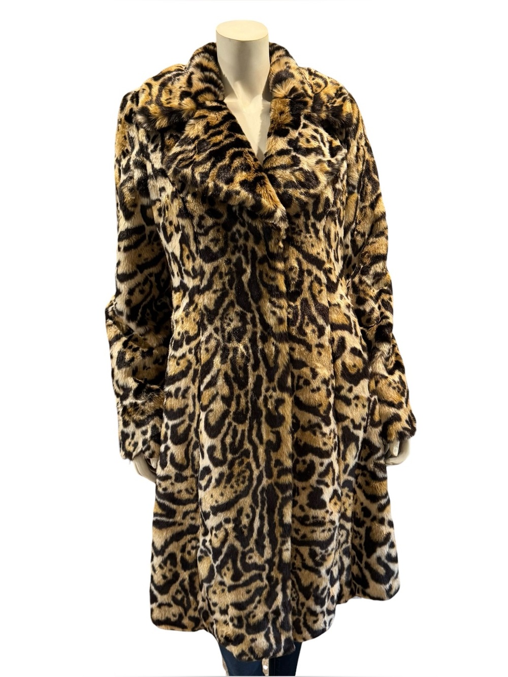 NEW Dennis Basso Leopard Cheetah Print Faux Fur Coat